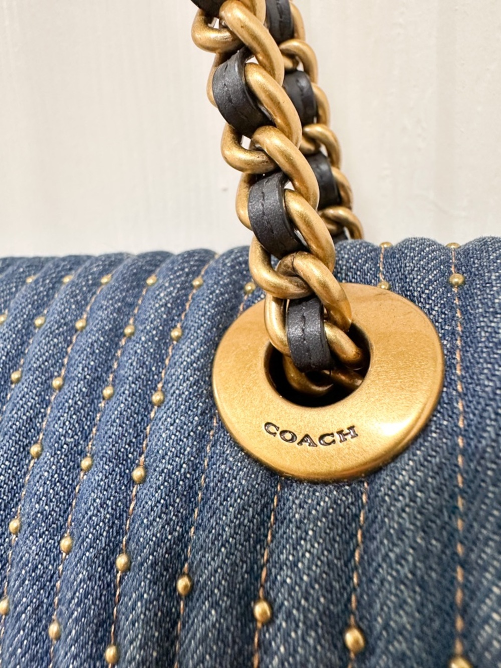 Coach Parker Denim Quilted Tea Rose Turnlock Shoulder Bag - Picture 11 of 15
